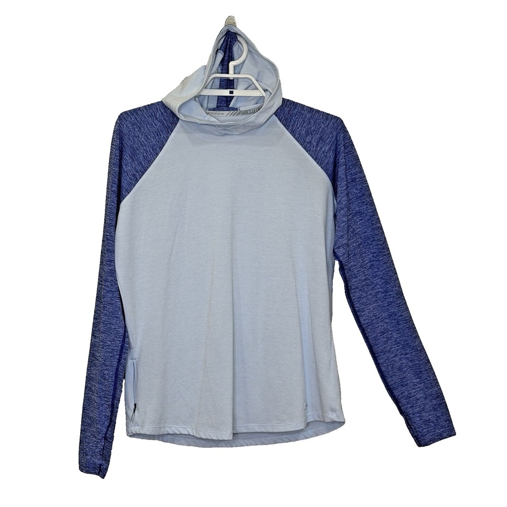 Under Armour HeatGear Hooded Top Womens Large Light Blue Long Sleeve Workout